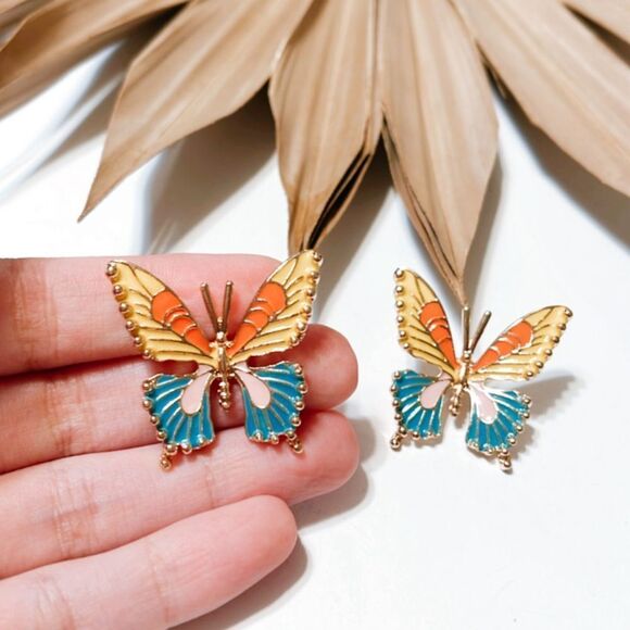 Anthropologie Butterfly Earrings - Yellow, Orange, Blue - Picture 3 of 3